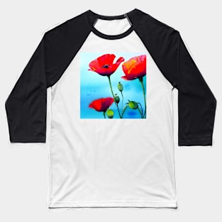 Spring Sky Red Poppy Flowers Digital Art (MD23Mrl001) Baseball T-Shirt